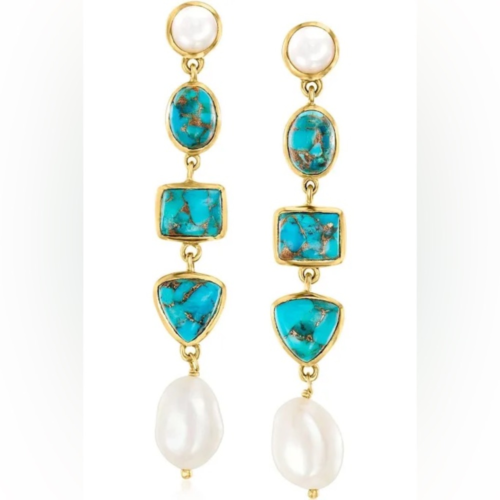 Ross-Simons Turquoise and Pearl Drop Earrings